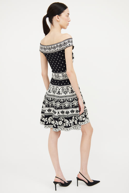 Alexander McQueen Black & White Off Shoulder Knit Dress