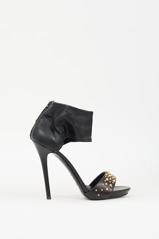 Alexander McQueen Black & Gold Leather Studded Heel