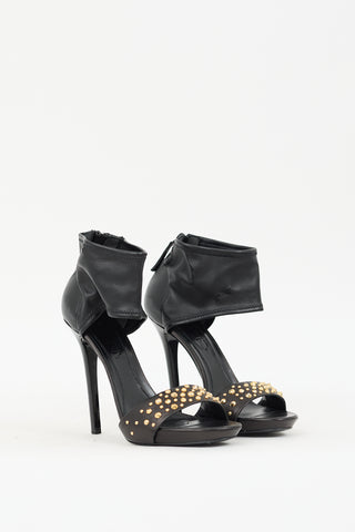 Alexander McQueen Black & Gold Leather Studded Heel