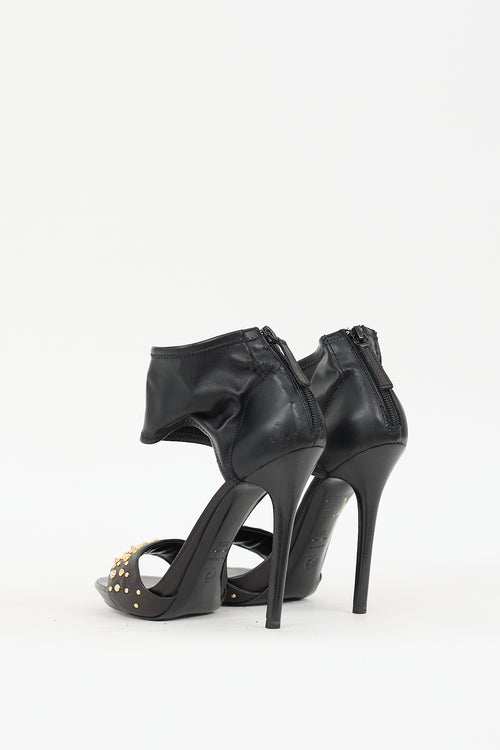 Alexander McQueen Black & Gold Leather Studded Heel