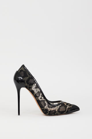 Alexander McQueen Black Lace Mesh & Patent Leather Heel