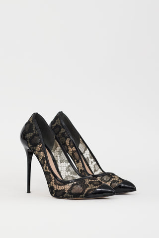 Alexander McQueen Black Lace Mesh & Patent Leather Heel