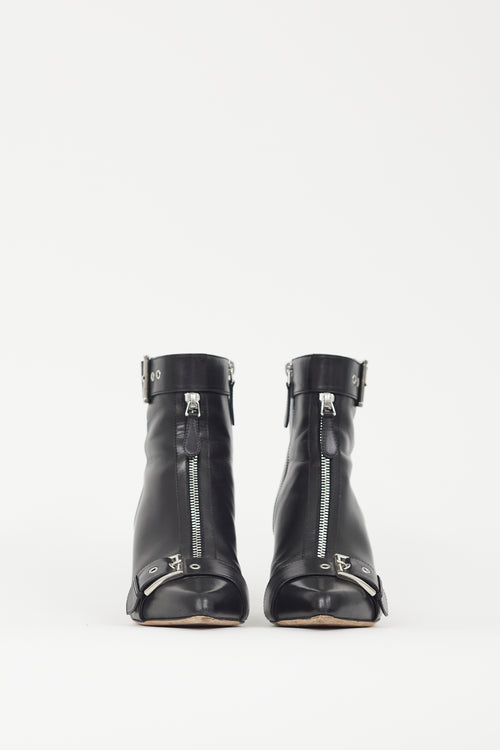 Alexander McQueen Black Leather Buckle Strap Boot
