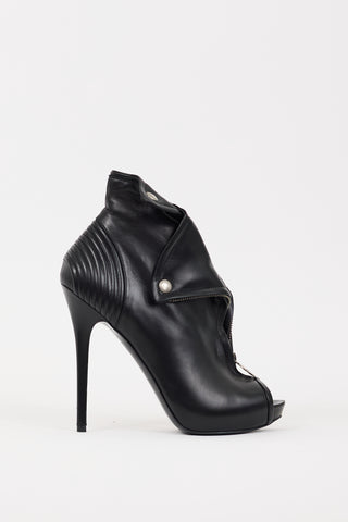 Alexander McQueen Black Leather Faithful Peep Toe Bootie