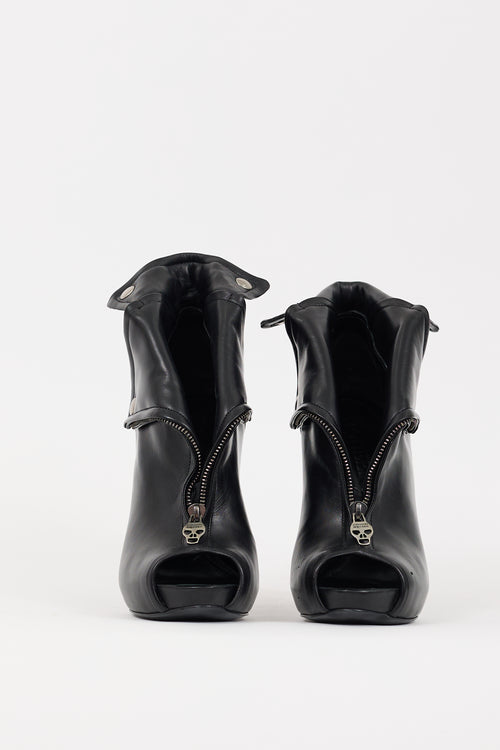 Alexander McQueen Black Leather Faithful Peep Toe Bootie