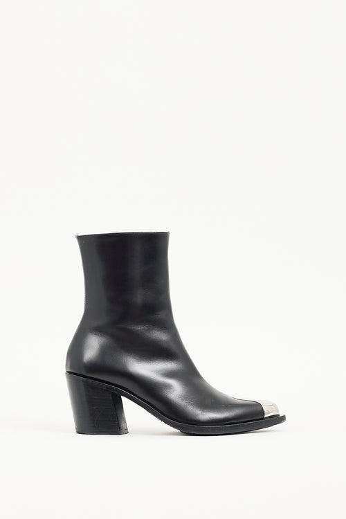 Alexander McQueen Black Leather Toe Cap Boot