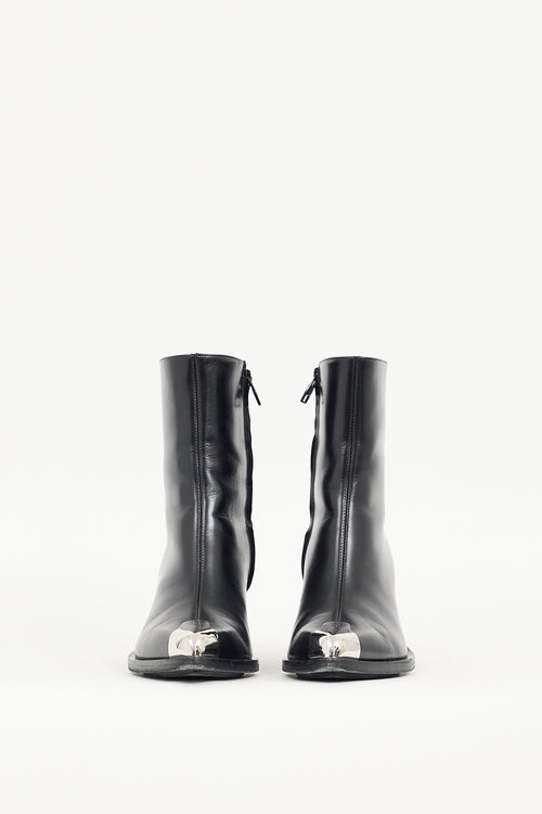 Alexander McQueen Black Leather Toe Cap Boot