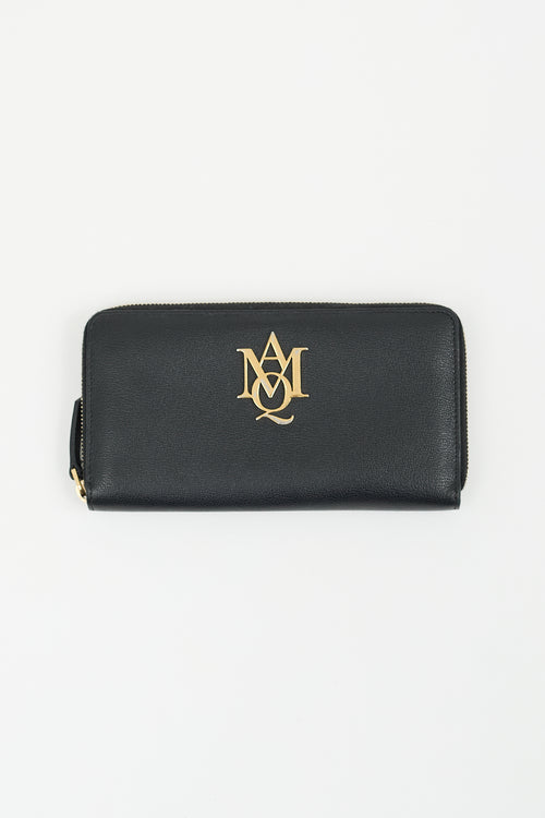 Alexander McQueen Black Logo Zip Around Wallet