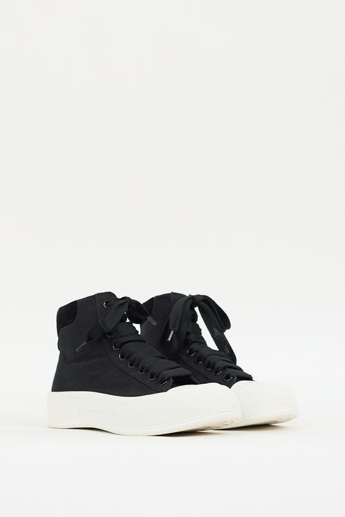 Alexander McQueen Black & White Canvas Plimsoll Platform Sneaker