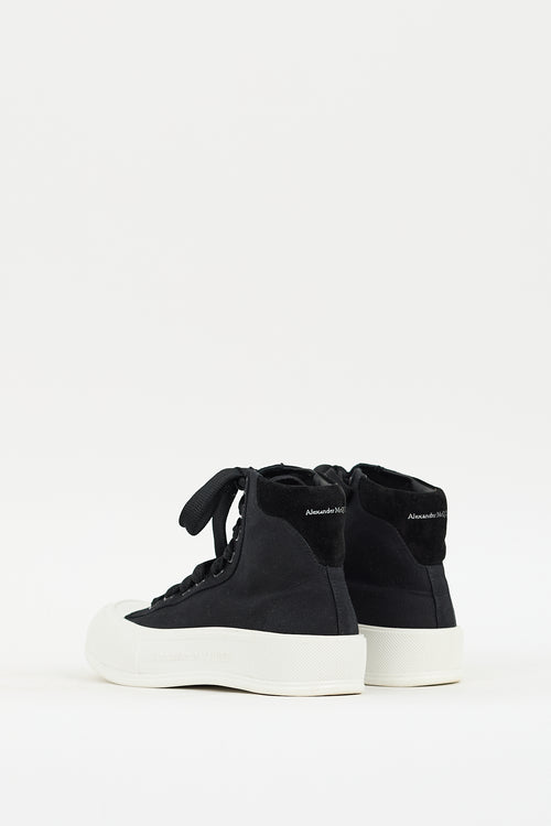 Alexander McQueen Black & White Canvas Plimsoll Platform Sneaker