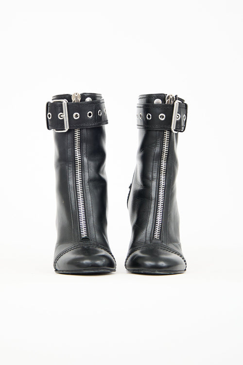 Alexander McQueen Black Leather Biker Zip Boot