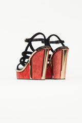 Alexander McQueen Black & Red Suede Caged Wedge