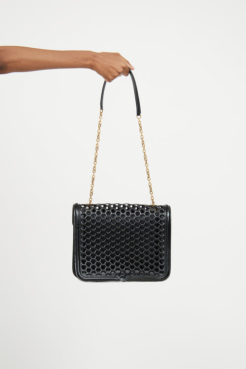 Alexander McQueen Black Patent Leather Honeycomb Heroine Bag