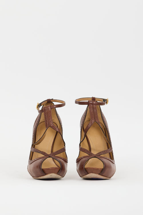 Alexander McQueen Brown Leather Trimmed Strap Heel