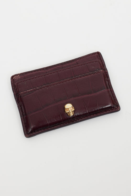 Alexander McQueen Burgundy Textured Leather Cardholder