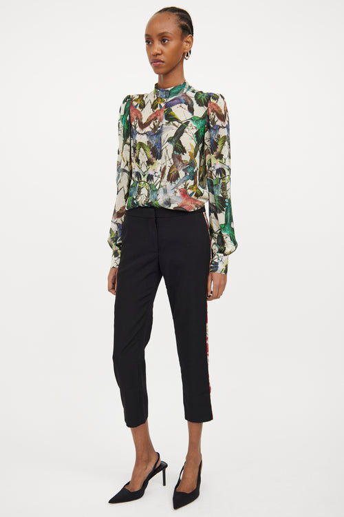 Black & Multicolour Wool Patterned Cropped Trouser