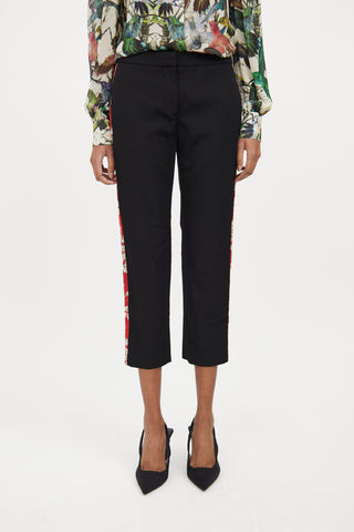 Black & Multicolour Wool Patterned Cropped Trouser