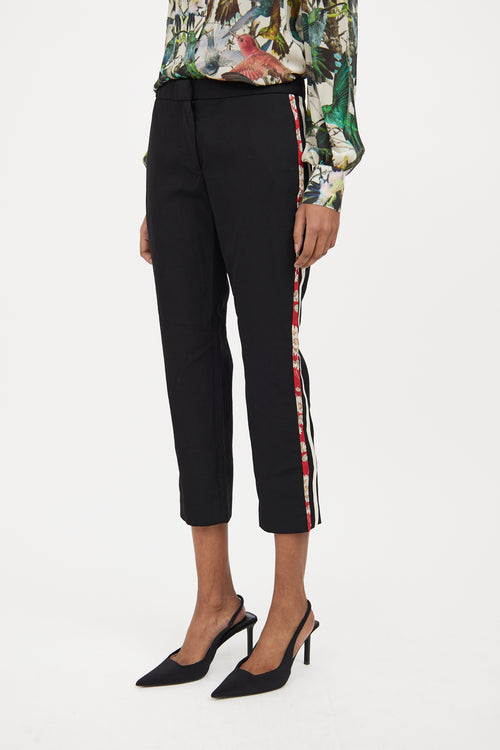 Black & Multicolour Wool Patterned Cropped Trouser