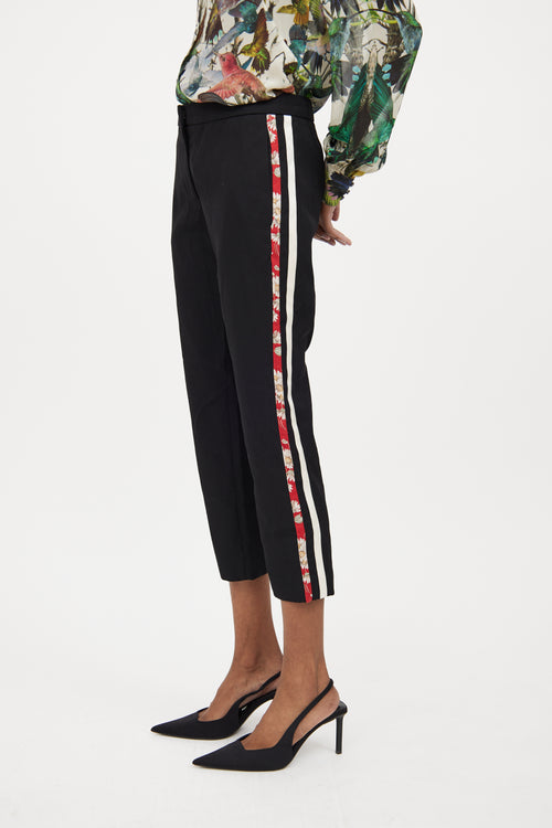 Black & Multicolour Wool Patterned Cropped Trouser