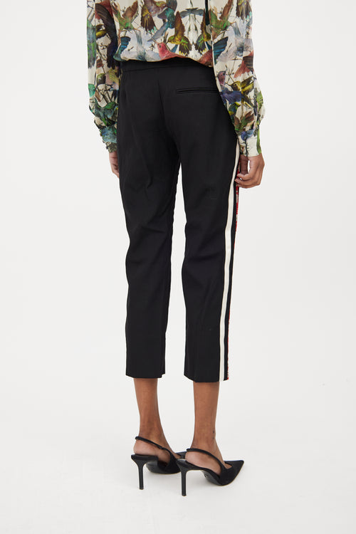 Black & Multicolour Wool Patterned Cropped Trouser