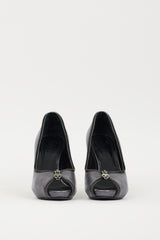 Alexander McQueen Grey Metallic Leather Skull Zipper Heel