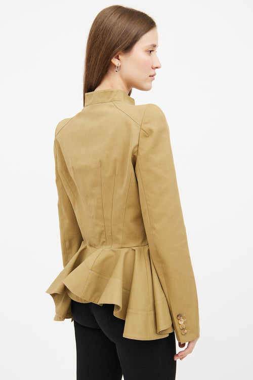 Khaki Flare Ruffle Long Sleeve Top