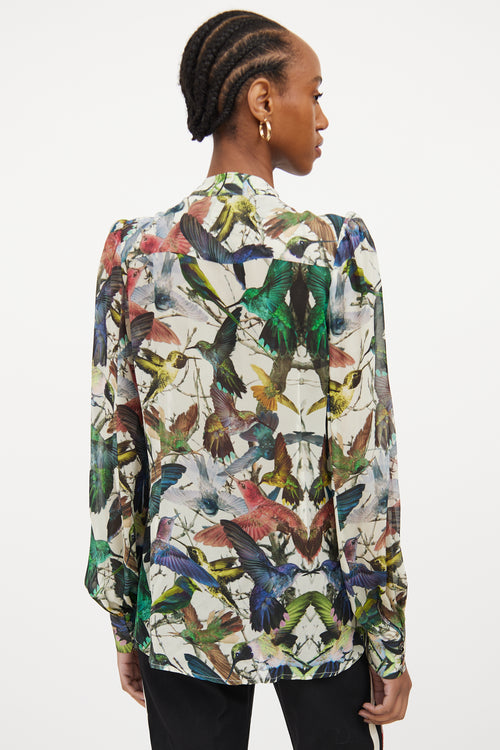 Cream & Multicolour Silk Patterned Shirt