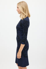 Alexander McQueen Navy & Black Ornate Intarsia Lace Midi Dress