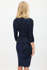 Alexander McQueen Navy & Black Ornate Intarsia Lace Midi Dress