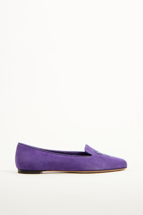 Alexander McQueen Purple Suede & Sequin Skull Loafer