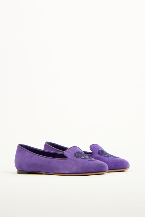 Alexander McQueen Purple Suede & Sequin Skull Loafer