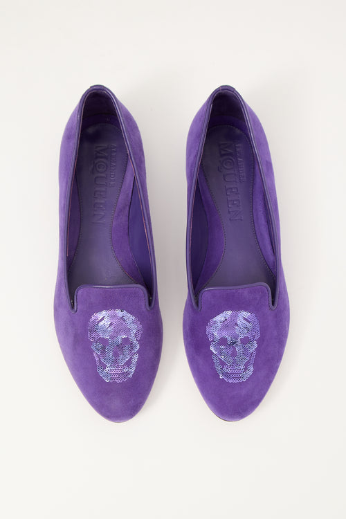 Alexander McQueen Purple Suede & Sequin Skull Loafer