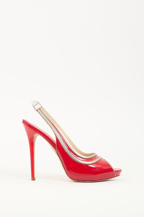 Alexander McQueen Red Patent Leather Chain Slingback Pump