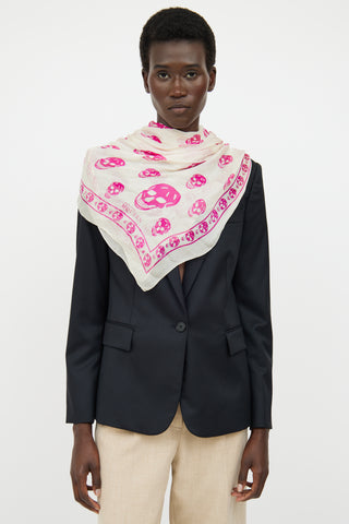 Alexander McQueen Cream & Pink Skull Scarf