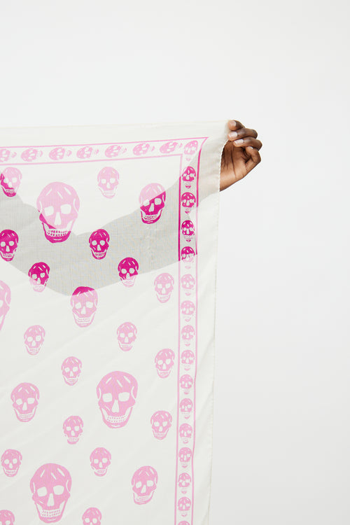 Alexander McQueen Cream & Pink Skull Scarf