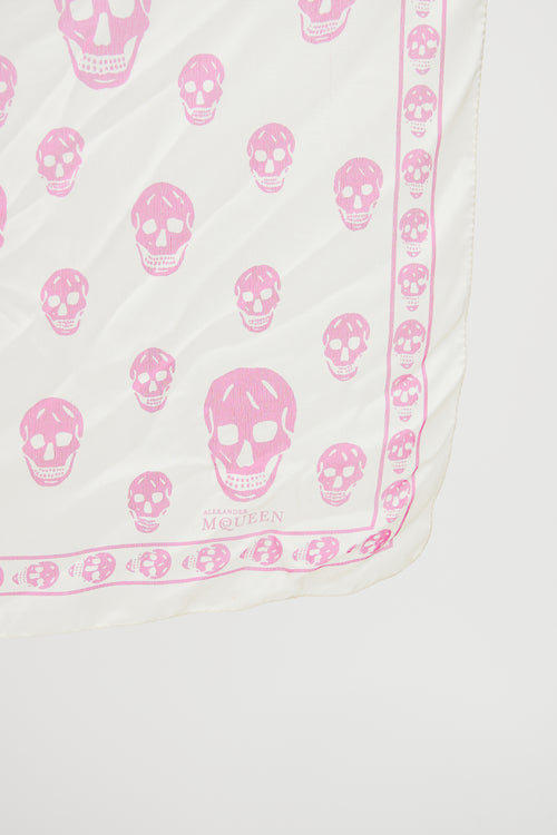 Alexander McQueen Cream & Pink Skull Scarf