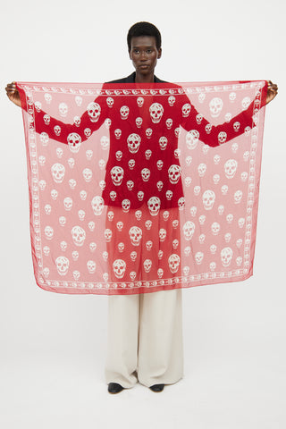 Alexander McQueen Red Silk Skull Scarf