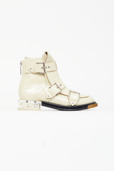Alexander McQueen Spring 2018 Cream Patent & Pearl Combat Boot