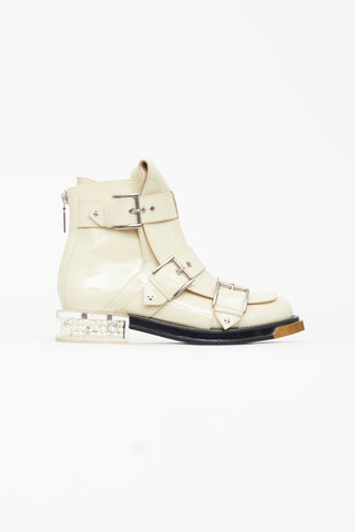 Alexander McQueen Spring 2018 Cream Patent & Pearl Combat Boot