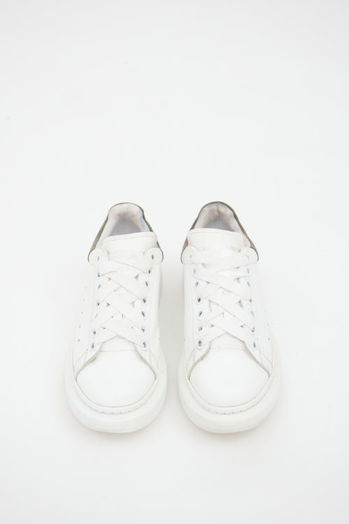 Alexander McQueen White & Grey Leather Larry Platform Sneaker
