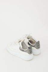 Alexander McQueen White & Silver Metallic Leather Oversized Sneaker