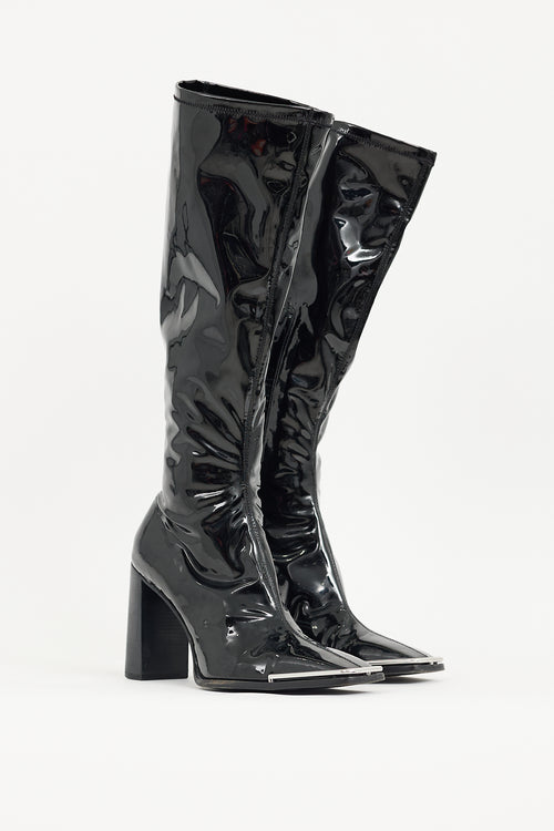 Alexander Wang Black Vinyl Mascha Knee High Boot