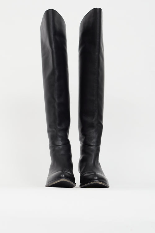 Black Leather Rose Gold Riding Boot Alexander Wang