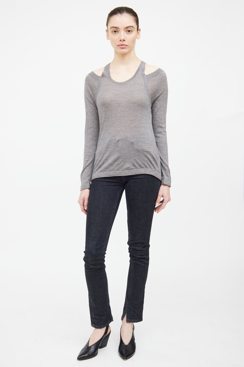 T by Alexander Wang Grey Knit Cold Shoulder Top