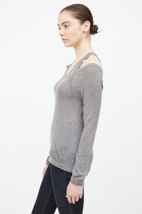 T by Alexander Wang Grey Knit Cold Shoulder Top