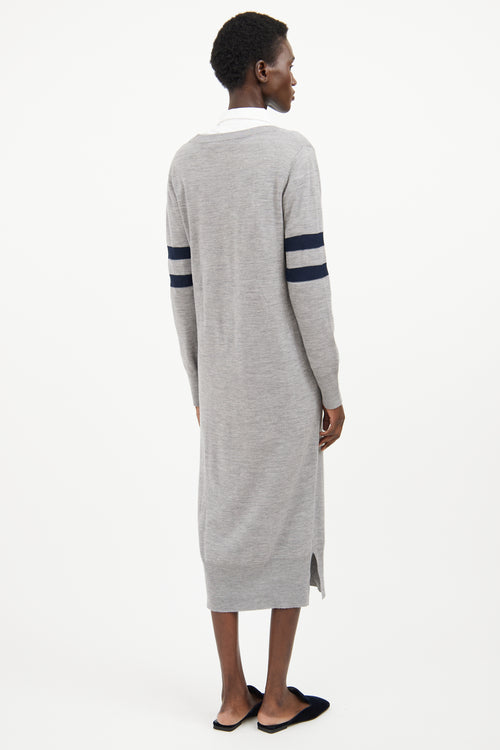 T by Alexander Wang Grey & Navy V Neck Long Sleeve Dress