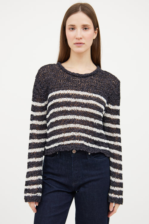 T by Alexander Wang Navy & White Woven Striped Sweater