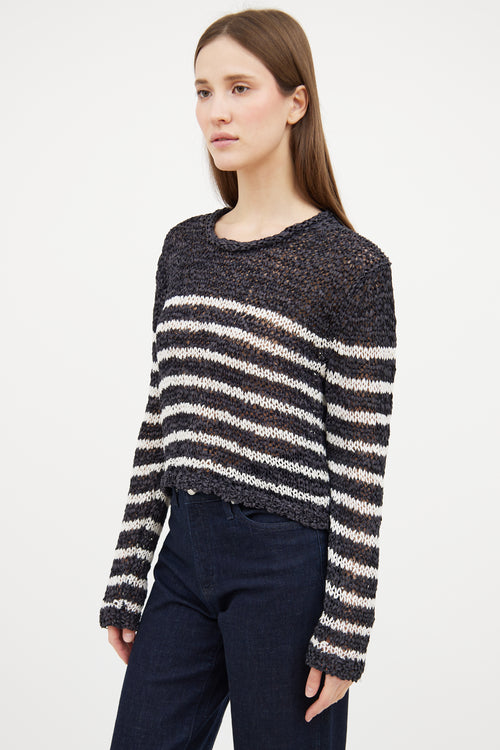 T by Alexander Wang Navy & White Woven Striped Sweater