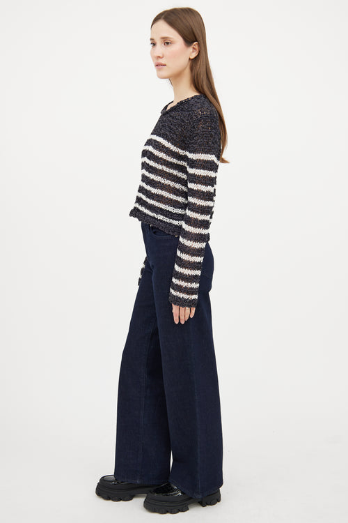 T by Alexander Wang Navy & White Woven Striped Sweater