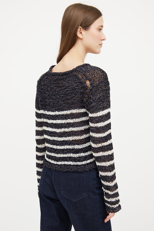 T by Alexander Wang Navy & White Woven Striped Sweater